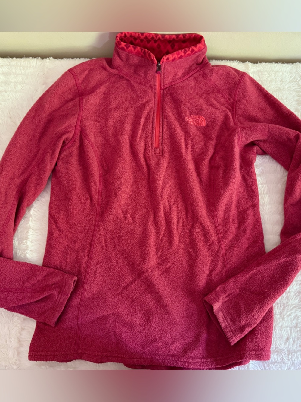 The North Face Raspberry Pink Fleece Pullover with Embroidered Logo